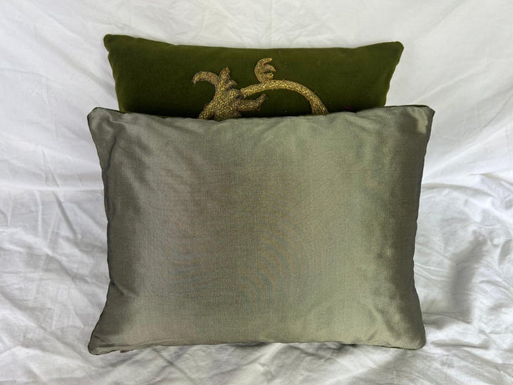 Pair of Metallic Applique Olive Green Pillows by MLA