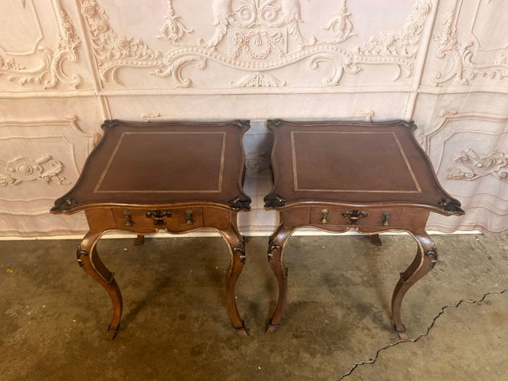 Pair of French Louis XV Faux-Leather Painted Side Tables