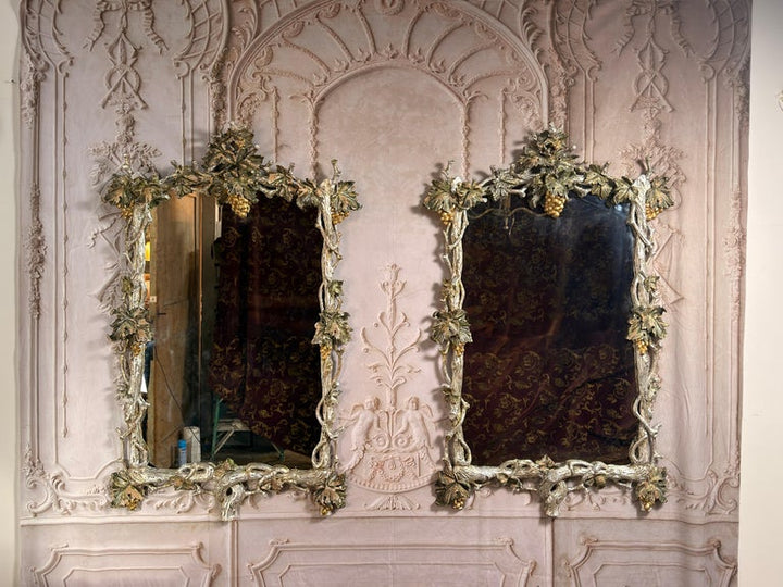 Pair of Italian Baroque Wall Mirrors, Hand-Carved Wood, Circa 1960s