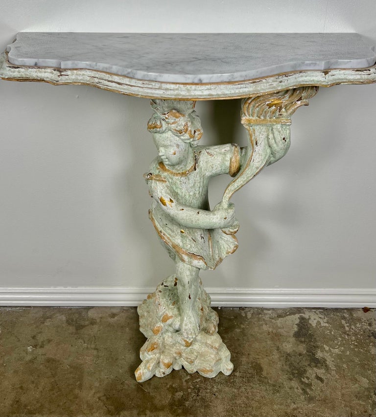 Pair of Cherub Consoles with Marble Tops, circa 1930s