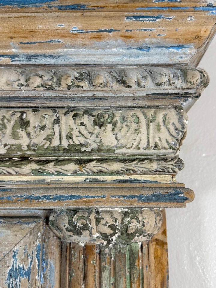 Large 19th Century French Neoclassical Trumeau Mirror with Aged Painted Finish