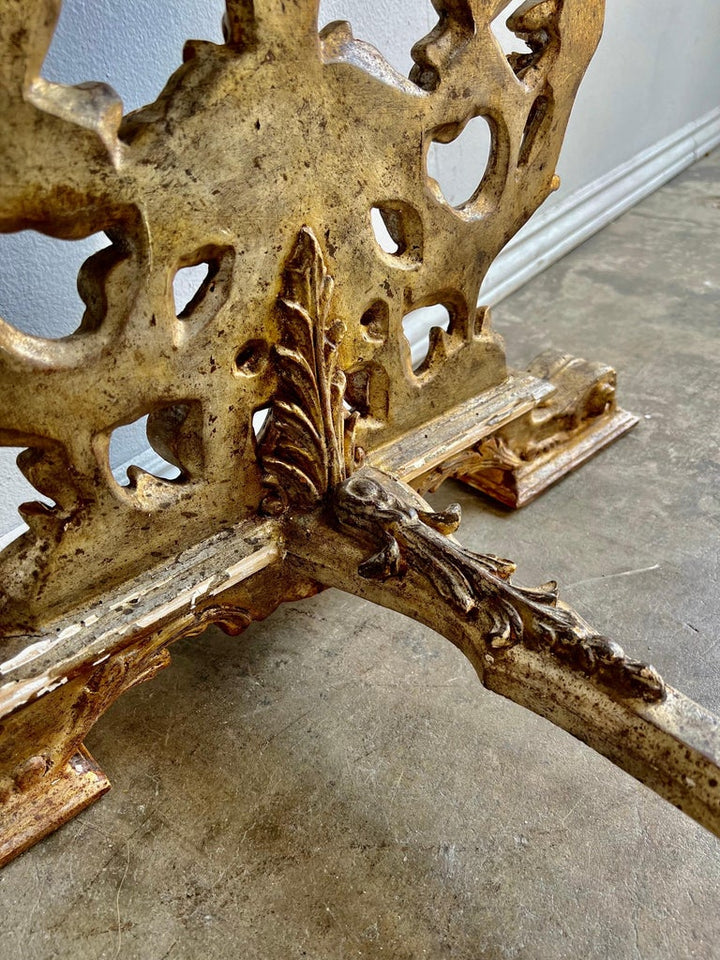 Italian Carved Giltwood Bench W/ Embossed Leather