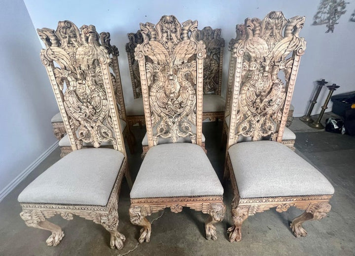 Set of Ten Gothic Style  Carved English Dining Chairs