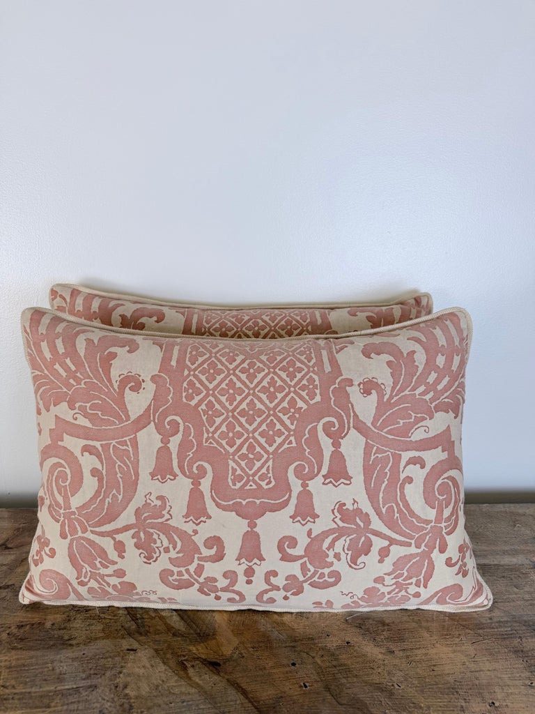 Pair of Bespoke Lumbar Pillows in Fortuny "Corone" Pattern
