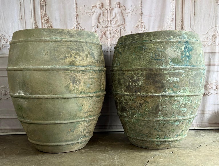 Mediterranean barreal Jars - Verdigris Patinated Terracotta Olive Vassels