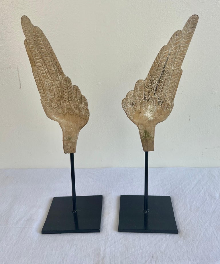 Pair of Wood Carved Wings on Iron Bases