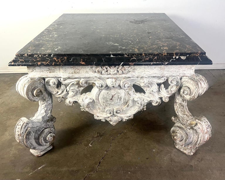 Monumental Painted Rococo Style Coffee Table w/ Marble Top