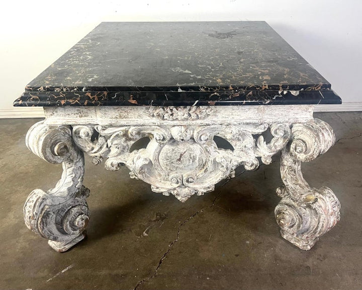 Monumental Painted Rococo Style Coffee Table w/ Marble Top