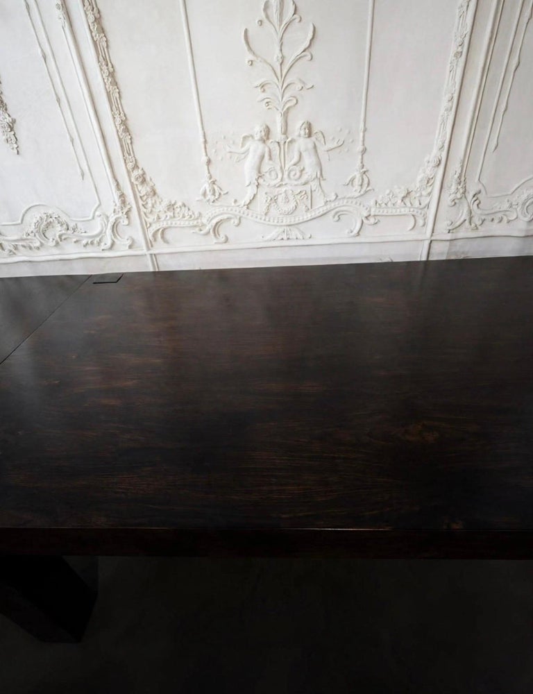 Monumental Minimalist Extendable Dining Table In High-Gloss Ebonized Hardwood