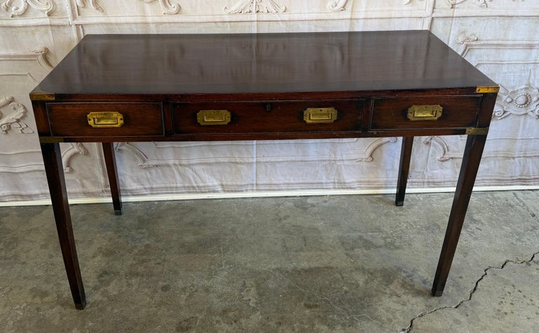 Antique English Campaign Console Desk - 3 Drawer Military Writing Table