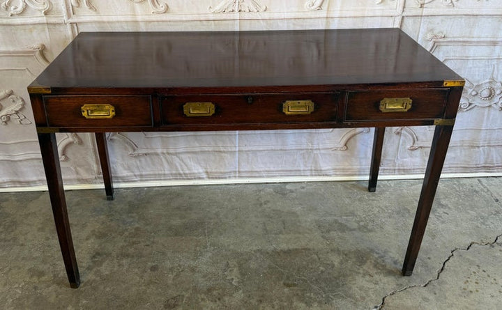 Antique English Campaign Console Desk - 3 Drawer Military Writing Table