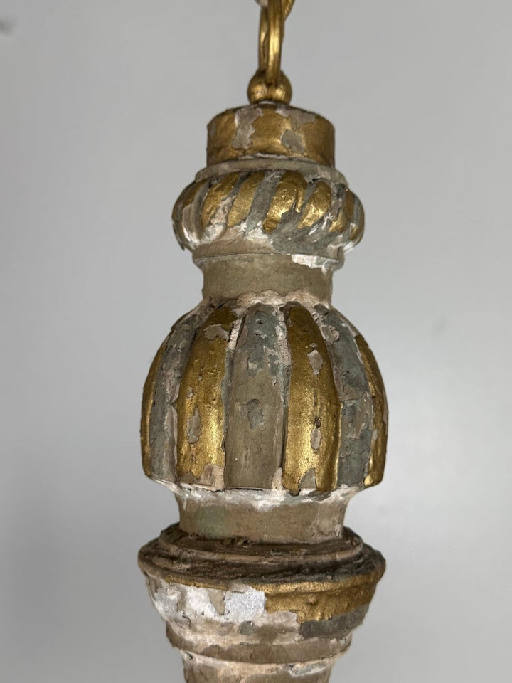 Antique Italian Giltwood and Iron Six-Light Chandelier