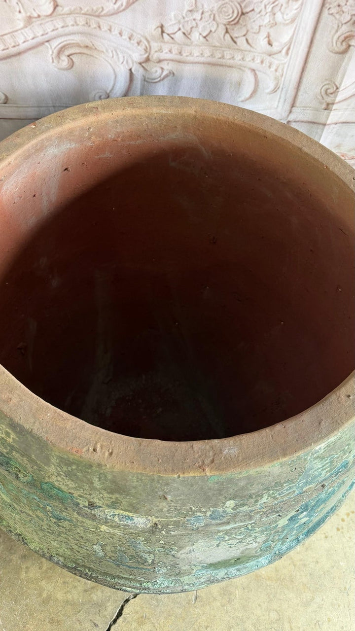 Mediterranean barreal Jars - Verdigris Patinated Terracotta Olive Vassels