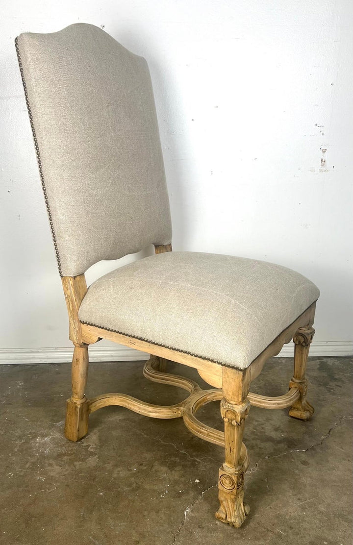 Set of Ten French Provincial Linen Upholstered Dining Chairs