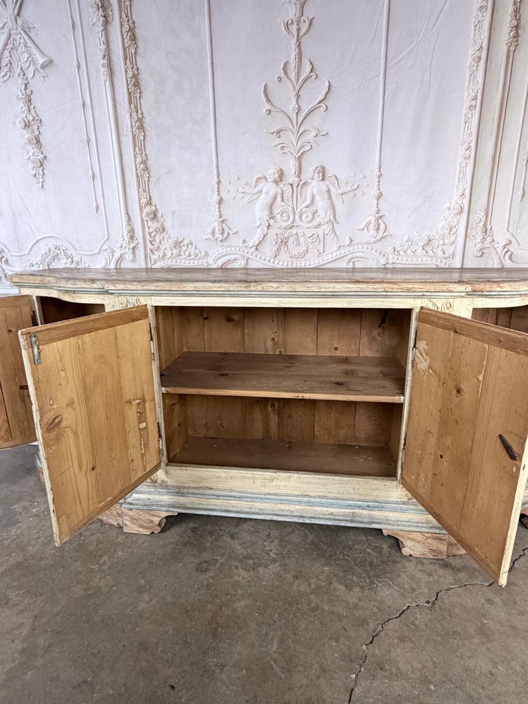 Italian Rococo Painted Serpentine Credenza with Floral Cartouches