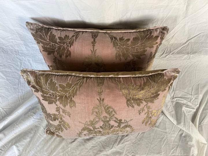 Rare Mariano Fortuny Gold Metallic Printed Velvet Pillows