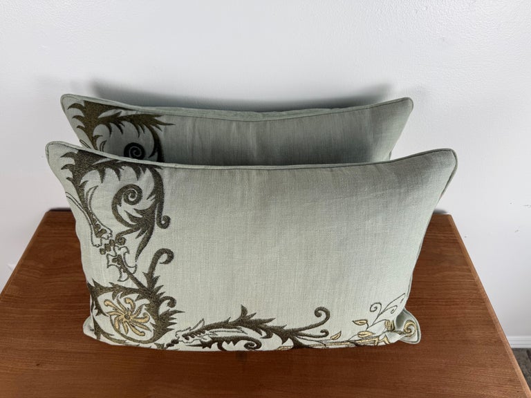 Pair of Custom Embroidered Linen Pillows