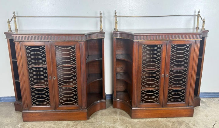Pair of English Regency–Style Mahogany Bookcases with Brass Detailing