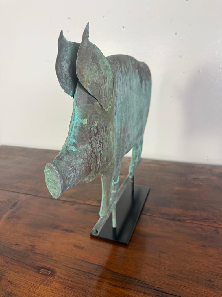 Antique Folk Art Pig Weathervane on Custom Mount