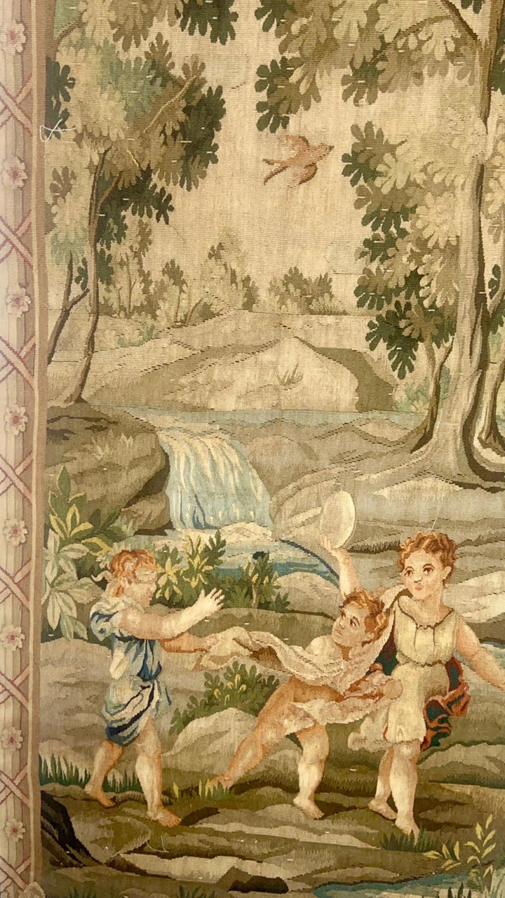 19th Century Antique Aubusson Tapestry of Young Couple