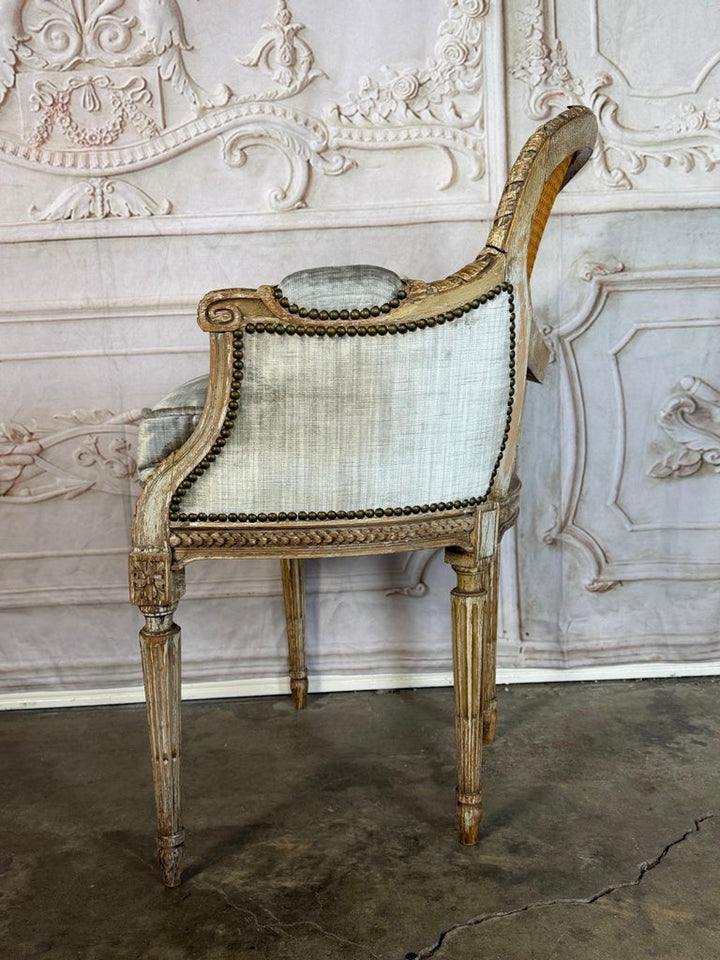 Antique French Louis XVI Style Painted Bergère Chair with Cane Back