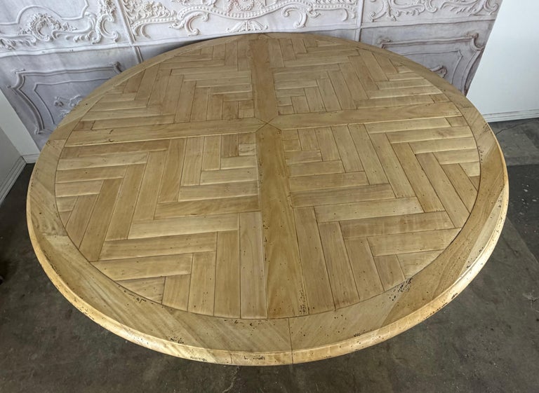 French Baroque Revival Round Dining Table, Distressed Wood C. 1900&