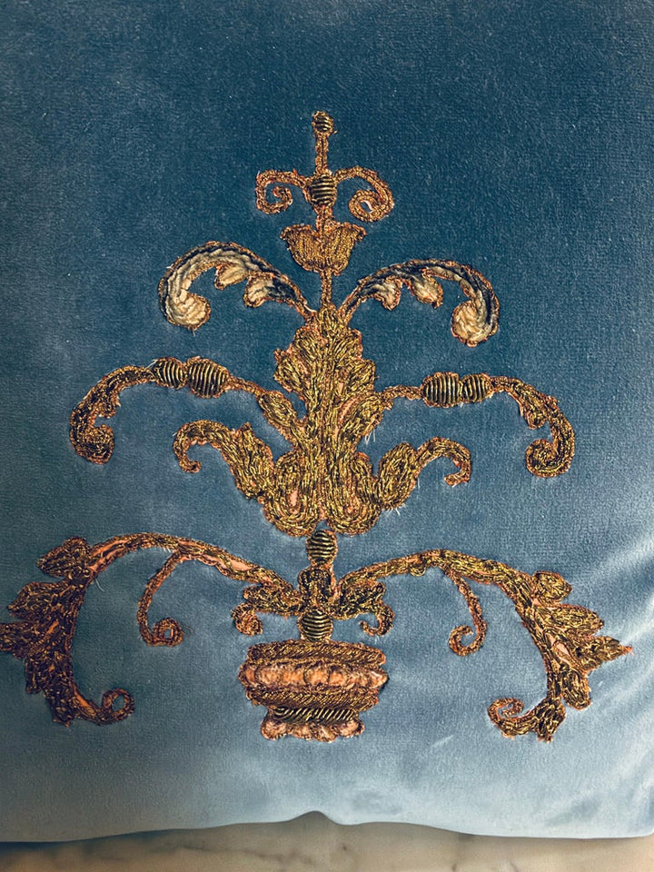 Pair 19th Century French Metallic Applique - Hand-Embroidered Velvet Pillows