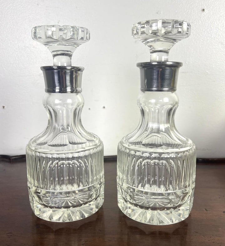 Pair of Cut Crystal & Silver Decanters C. 1930's