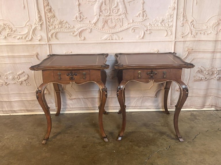 Pair of French Louis XV Faux-Leather Painted Side Tables
