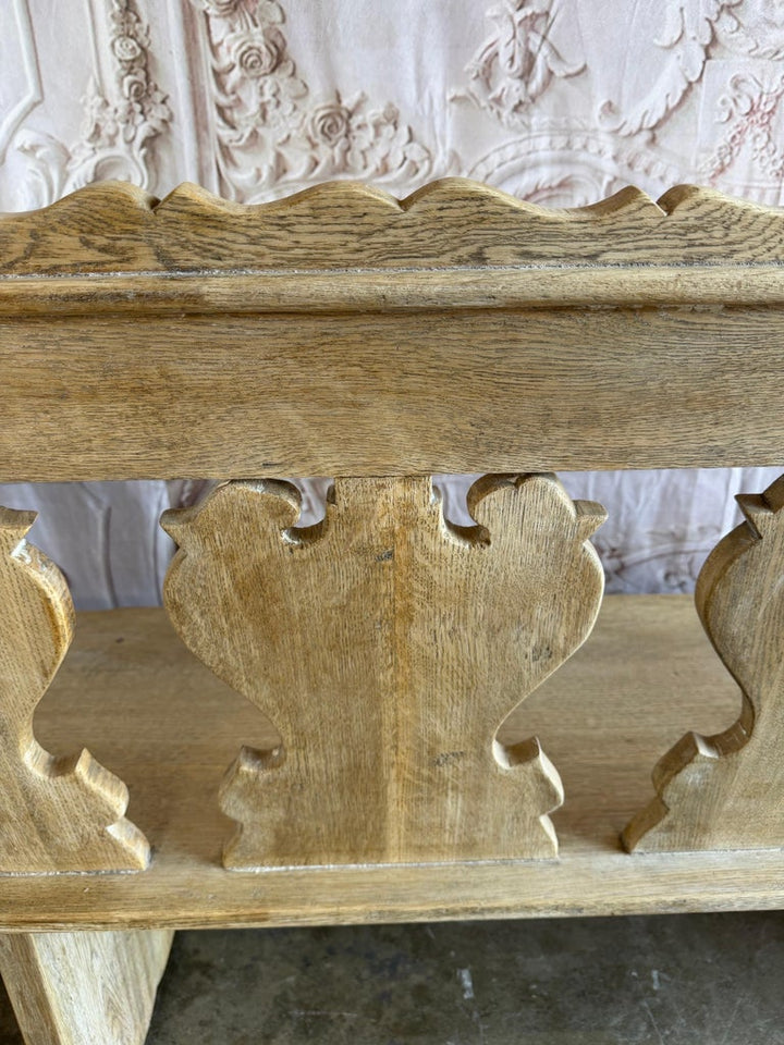 Rustic Hand-Carved Oak Benches, Pair, Folk Art / Spanish Colonial Style