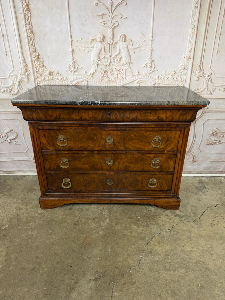 Antique French Louis Philippe Burl Walnut Commode-Marble Top