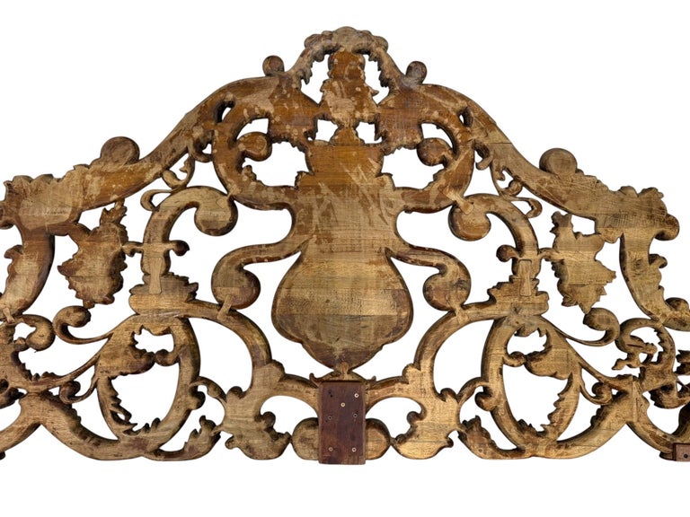 Ornate Carved Wood and Upholstered Headboard