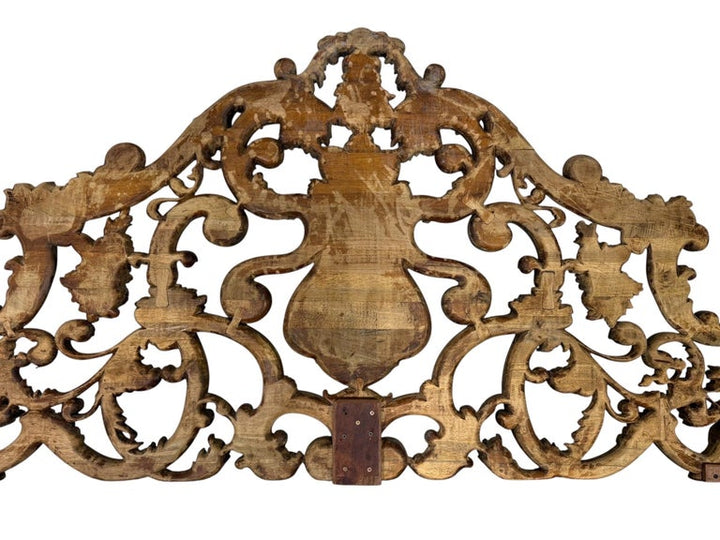 Ornate Carved Wood and Upholstered Headboard