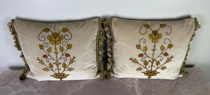Pair of Pillows with 19th Century Hand-Applied Appliqués