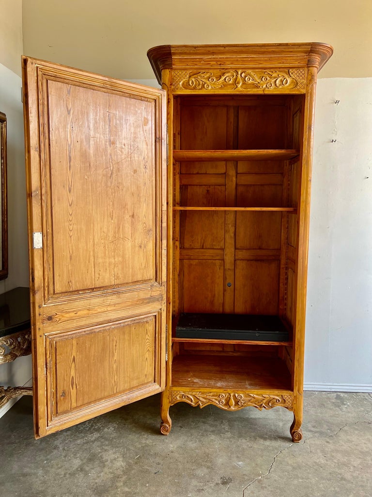 19th Century French Provincial Pine Cabinet With Acanthus Carving