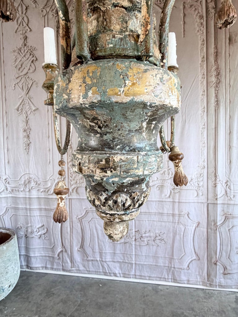 Mediteranean Style Italian Painted & Parcel Gilt Wood 12-Light Chandelier