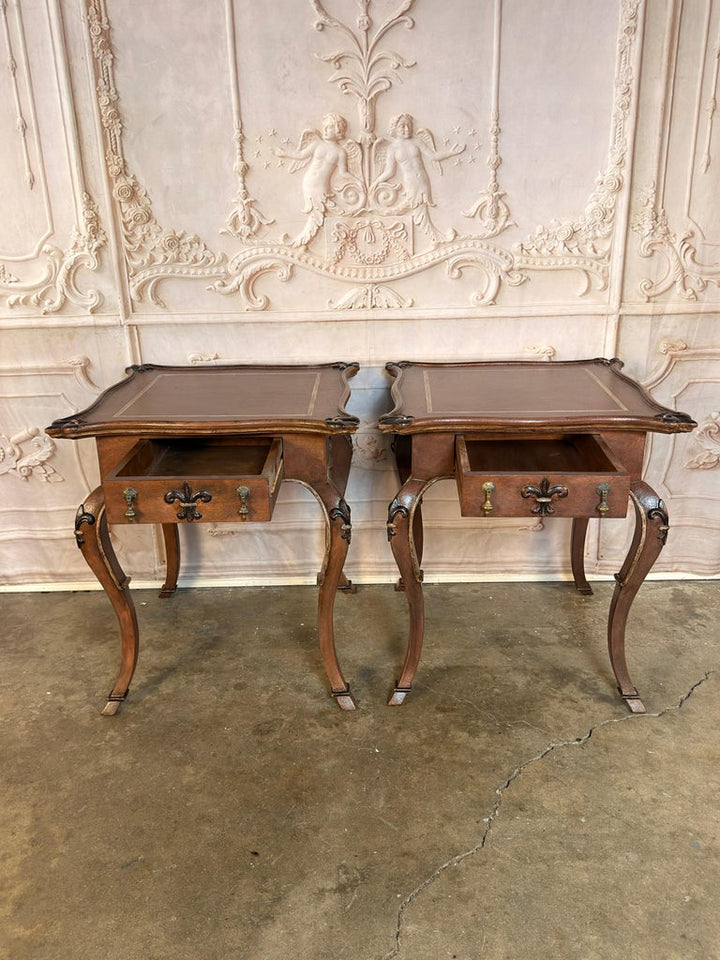 Pair of French Louis XV Faux-Leather Painted Side Tables