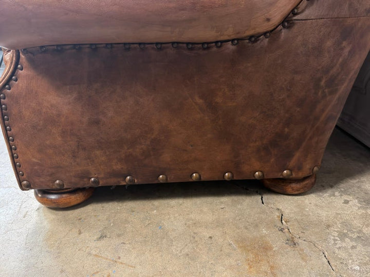 Pair of English Library Club Chairs in Hand-Finished Cognac Leather