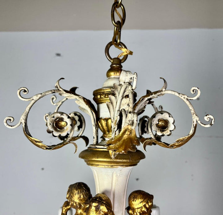 Italian Painted & Parcel Gilt Cherub Chandelier, circa 1930s