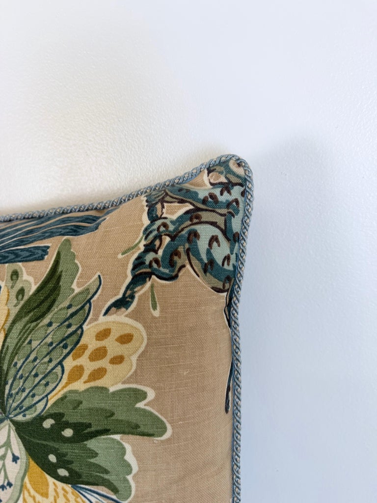 Designer Linen Throw Pillow in Exotic “Braganza” Jungle Print with Leopard Motif