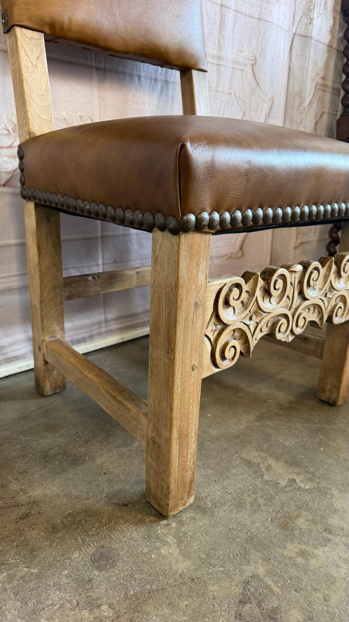 Set of Eight Spanish Colonial Leather Dining Chairs