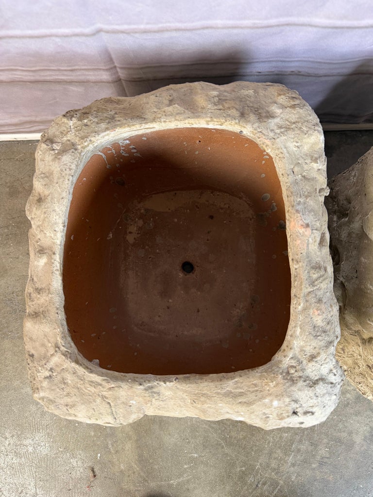 Pair of Terra Cotta Planters with Organic Sculptural Form