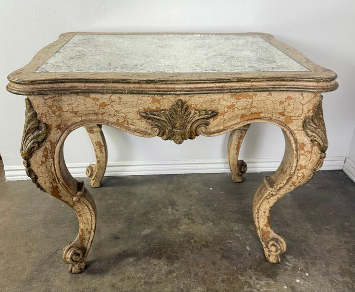 Antique Continental Giltwood Coffee Table with Original Foxed Mirror