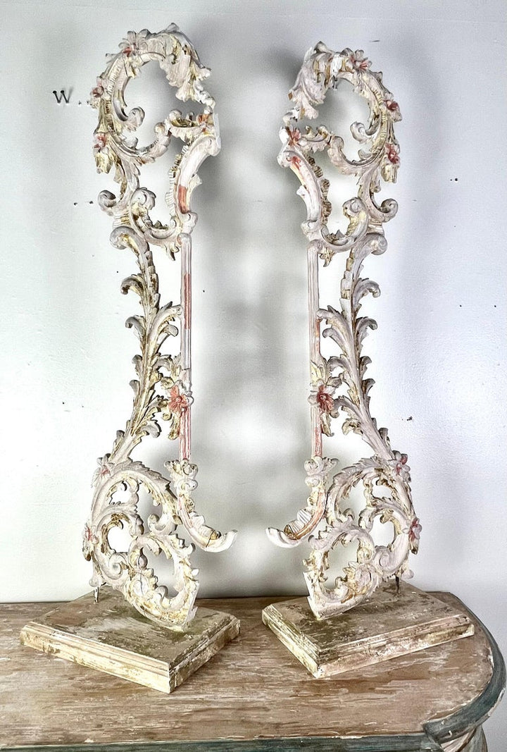 Pair of 19th C. Painted Italian Carvings on Bases