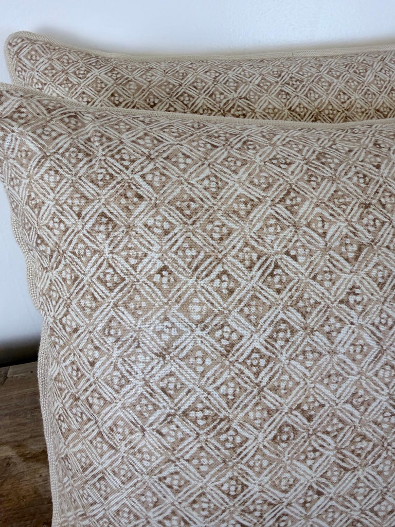 Artisan Crafted Geometric Lattice Pillows in Natural Linen