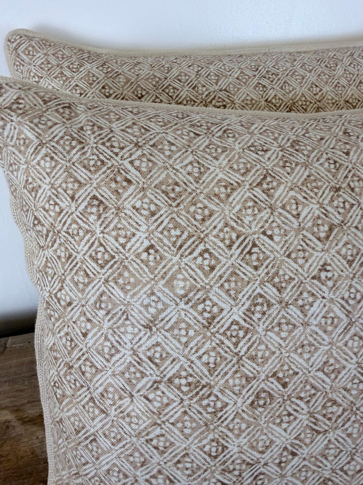 Artisan Crafted Geometric Lattice Pillows in Natural Linen
