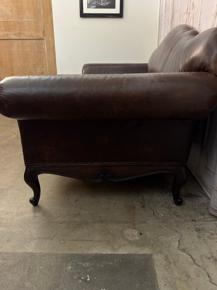 Ralph Lauren Home "Belmont" Hand-Carved Leather Camelback Sofa With Scroll Arms