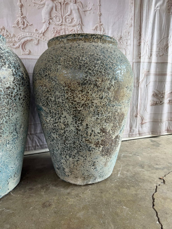 Large Rustic Textured Terracotta Amphora Vessels – Pair of Aged Mediterranean
