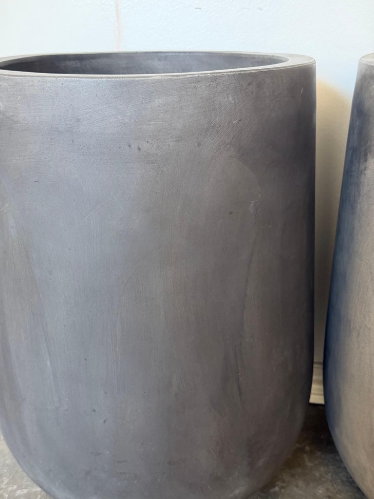 Pair of Monumental Cylinder Planters - Brutalist Bullet Form - Dark Slate