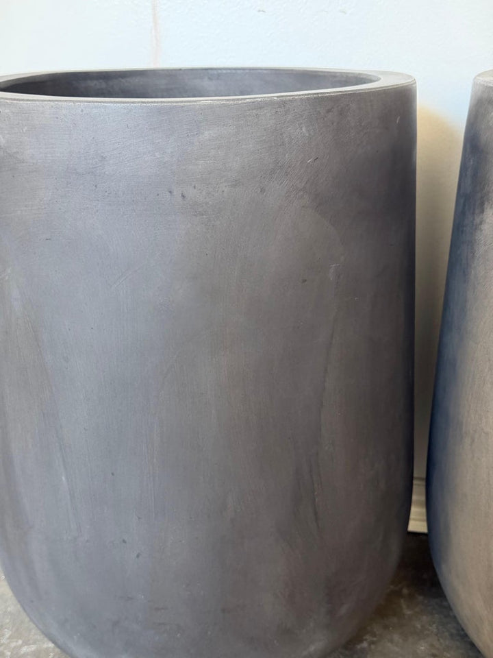 Pair of Monumental Cylinder Planters - Brutalist Bullet Form - Dark Slate